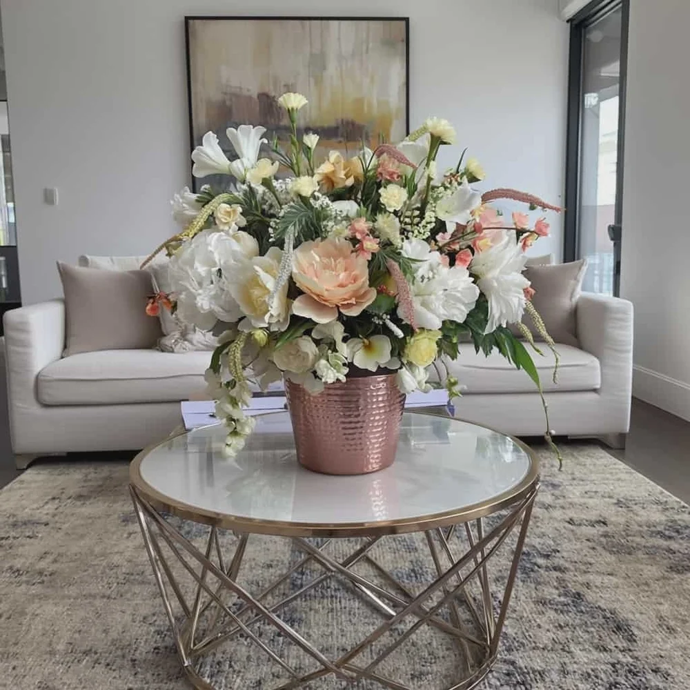 Elegant Floral Arrangement in Rose Gold Metal Pot